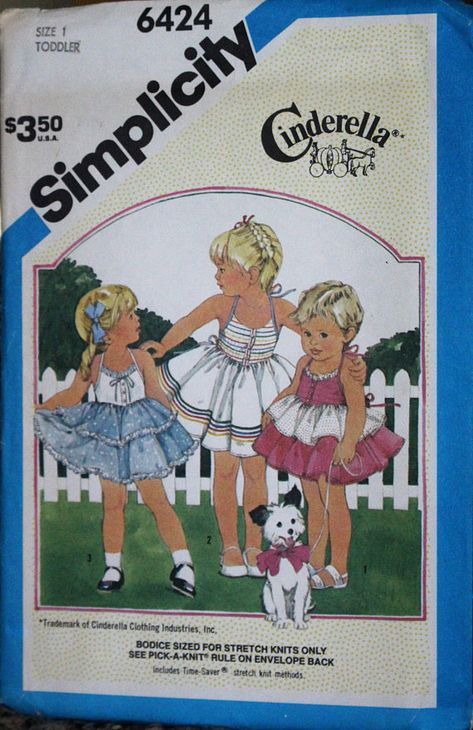 Sundress sewing pattern - Vintage Simplicity #supplies @EtsyMktgTool #ruffles #vintagepattern #simplicity6424 #vintagesimplicity Vintage Girls Dress Pattern, Sundress Sewing Patterns, Cinderella Outfit, Toddler Sewing Patterns, Vintage Girls Dresses, Girl Dress Patterns, Woven Fabrics, Simplicity Patterns, Sewing For Kids