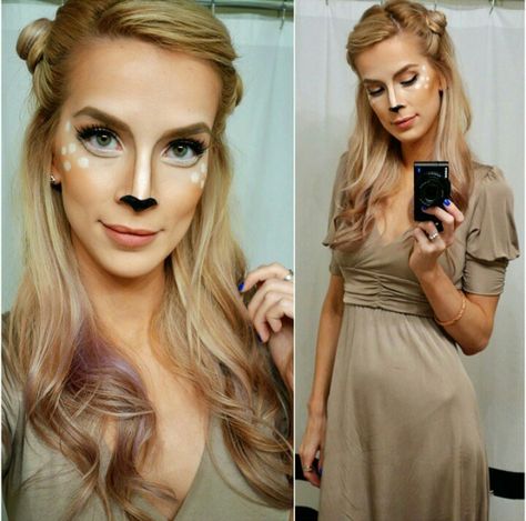 Bambi Costume, Reindeer Makeup, Bambi Makeup, Deer Halloween Costumes, Deer Halloween, Deer Makeup, Deer Costume, Quick Makeup, Mermaid Costume