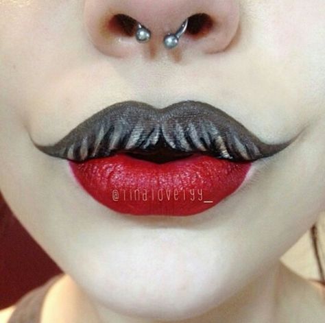 Love this twist on makeup with a mustache and the septum piercing adds to it! Extreme Make-up, Circus Makeup, Ringmaster Costume, Fantasy Make-up, Drag Make-up, Theatrical Makeup, Special Effects Makeup, Fx Makeup, Moustaches