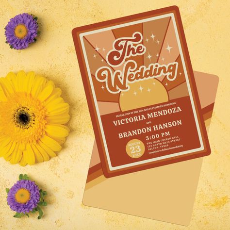 Outdoor Backyard Wedding, Groovy Wedding, Sun Wedding, Casual Wedding Invitations, Bold Wedding Invitations, Popular Wedding Invitations, Retro Wedding Invitations, Rustic Boho Wedding, Summer Wedding Invitations