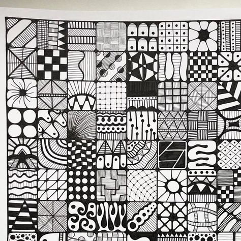 Tiny Patterns Drawing, Cool Designs To Draw Pattern Doodles, Square Zentangle Patterns, Square Doodles, Full Page Doodle Pattern, Time Doodle, Cool Designs To Draw, Small Doodles, Line Art Lesson