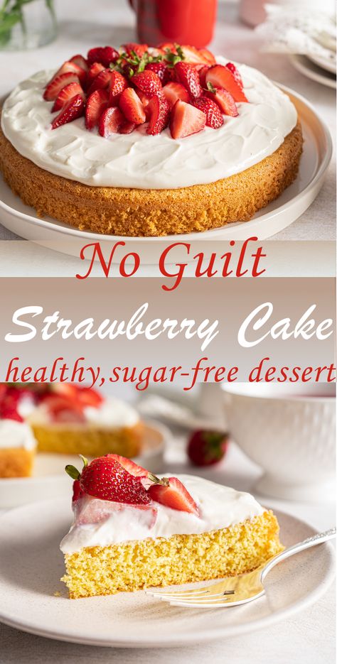 This Strawberry Cake is seriously NO GUILT dessert! It’s a combination of the best and wholesome ingredients. Plus, it’s super easy to make recipe. #cake #healthycake #strawberrycake #strawberrycakerecipes #strawberrydessert #healthydessertrecipes #weightlossdesserts #sugarfree #strawberryrecipes #easycakerecipes #fitdiary Heart Healthy Cake Recipes, Low Sugar Cake, Healthy Cake Recipes Clean Eating, Healthy Strawberry Cake, Clean Eating Cake, Desserts Ideas, Cowboy Cookies, Drink Inspiration, Healthy Cake Recipes