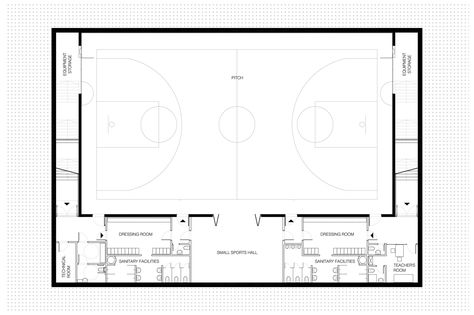 Image 13 of 19 from gallery of Matchbox Elementary School Sports Hall / Jovan Mitrović. Floor Plan School Floor Plan, Sports Facility Architecture, Urban Concept, Teachers Room, School Hall, Gym Plan, Multipurpose Hall, Hall Flooring, Timber Battens