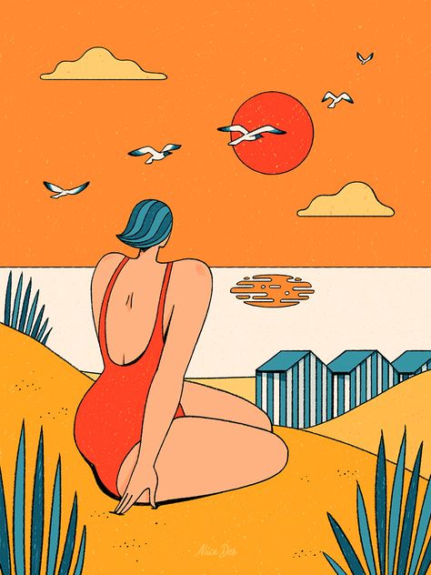 Illustration : Sun par Alice Des Illustration Design Graphique, Summer Logo, Beach Illustration, Summer Illustration, Doodle Icon, Art Carte, Art Et Illustration, Graphic Design Fun, Paradise Island