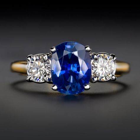 Sapphire Diamond 3 Stone Alternative Engagement Ring or Right Hand Ring #alternativeengagement #sapphirering Luxury Three Stone Sapphire Ring, Luxury Sapphire Three Stone Diamond Ring, Classic Three-stone Sapphire Diamond Ring, Luxury Three-stone Sapphire Ring For Women, 2ct Engagement Ring, Luxury Platinum Sapphire Three-stone Ring, 3 Stone Engagement Rings, Baguette Diamond Rings, 3 Stone Rings