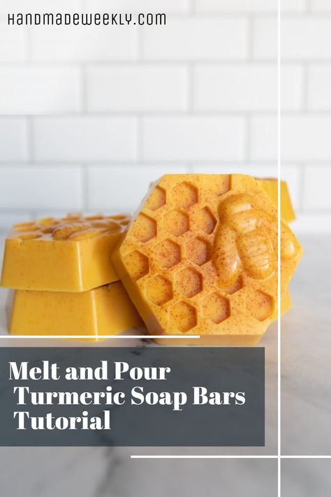 Melt And Pour Turmeric Soap, Melt And Pour Tumeric Soap Recipes, Turmeric Soap Recipe Melt And Pour, Diy Turmeric Soap, Charcoal Soap Recipe, Tumeric And Honey, Bars At Home, Goat Milk Recipes, Soap Melt And Pour