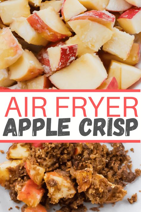 This simple yet delicious Air Fryer Apple Crisp is the perfect holiday dessert! The crunchy oat topping and sweet cooked apple filling goes great on every table. #applecrisp #airfryerdessert via @vegetarianmamma Thanksgiving Apple Crisp, Fried Dessert, Apple Crisp Easy, Apple Crisp Recipes, Winter Desserts, Cooked Apples, Apple Filling, Air Fryer Healthy, Crisp Air