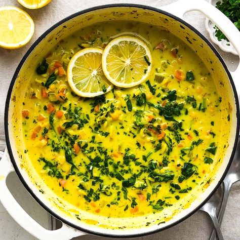 Golden Lemon Orzo Soup - Sunglow Kitchen Soup Half Baked Harvest, Risoni Salad, Lemon Orzo Soup, Lemon Orzo, Orzo Pasta Salad, Orzo Soup, Orzo Recipes, Vegetarian Desserts, Baked Tomatoes