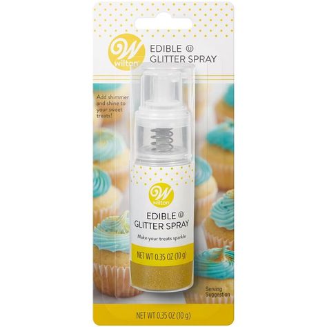 Edible Gold Glitter Spray, 0.35 oz. | Wilton Wilton Color Right Mixing Chart, Edible Glitter Spray, Golden Anniversary Cake, Baking Area, Edible Gold Glitter, Silver Spray, Tropical Food, Cake Decorating Set, Christmas Dessert Recipes