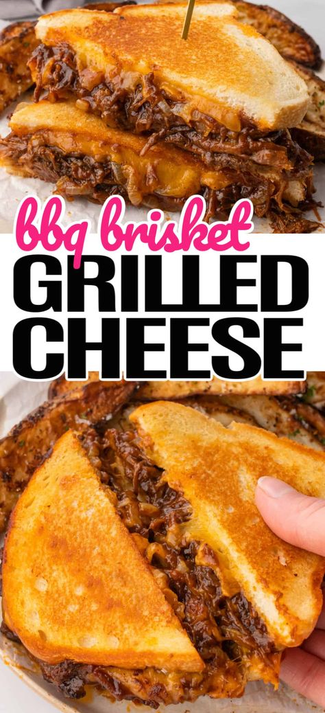 This smoky Brisket Grilled Cheese elevates the classic warm, buttery grilled cheese to a whole new meaty, melty, mouthwatering level! Brisket Grilled Cheese, Brisket Grilled, Beef Mac And Cheese, Boxed Mac And Cheese, Classic Grilled Cheese, Tangy Bbq Sauce, Smoked Beef Brisket, Brisket Recipes, Bbq Beef