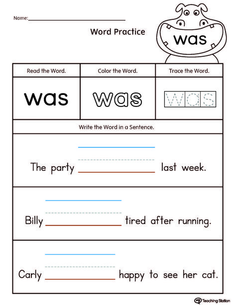 **FREE** Build Sentences Using Sight Word: WAS Worksheet.Read, color and trace the sight word WAS. Next, practice writing the missing sight word in sentences. Was Sight Word Worksheet, High Frequency Words Worksheets, Sight Words Kindergarten Printables, Sight Word Worksheets Free, Build Sentences, Sentence Worksheet, Sentences Kindergarten, Writing Sentences Worksheets, Writing Sight Words