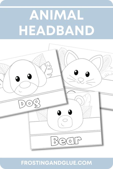 Farm Animals Headband Craft, Animal Crowns Printable Free, Dog Headband Craft, Headband Template Free Printable, Animal Headbands Craft For Kids, Animal Headband Craft, Preschool Pet Craft, Animal Hats For Kids, Printable Headband