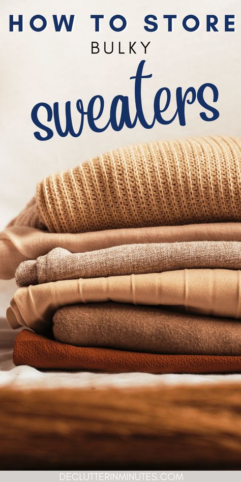 Tips you can use to declutter and organize your bulky winter sweaters. Find the best container to keep your clothes safe and free of damage. Don't let your winter sweaters take over your bedroom or closet. These storage ideas will help you organize and store them swiftly and effectively. #bulkysweaterstorage #sweaterstorage Bulky Sweater Storage, Winter Gear Storage Ideas, How To Organize Hoodies, Jumper Storage Ideas, Cardigan Storage Ideas, Storing Winter Clothes Ideas, Best Way To Store Sweaters, Organize Winter Clothes, How To Store Sweaters