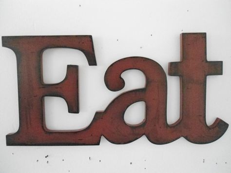 EAT sign barn red rustic Kitchen decor cottage by riricreations, $20.00 Eat Sign, Rustic Kitchen Decor, Kitchen Design Decor, Red Barns, Metal Letters, Kitchen Redo, Dining Room Walls, Kitchen Signs, Trendy Decor