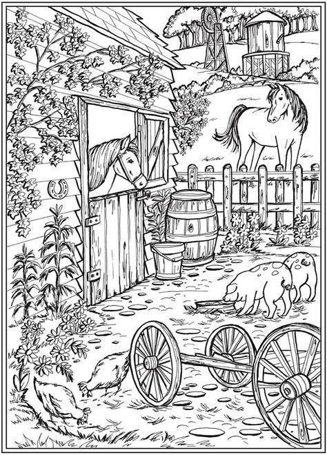 Welcome to Dover Publications Dog Coloring Pages For Adults, Modele Zentangle, Dover Coloring Pages, Farm Coloring Pages, Creative Haven Coloring Books, Farm Scenes, Farm Animal Coloring Pages, Dover Publications, Free Adult Coloring Pages