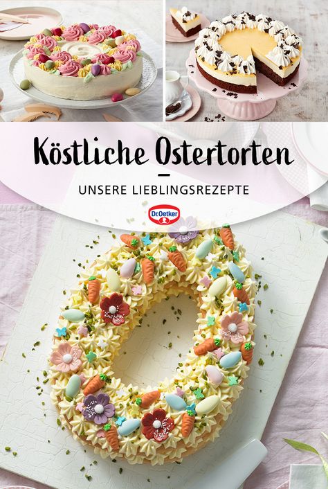 Unsere Rezepte für leckere Osterkuchen und Ostertorten zaubern den Frühling auf den Tisch. Klassiker wie Rüblikuchen und Eierlikör-Hupf schmecken zu Ostern garantiert, aber auch ausgefallene Kreationen machen an Ostern etwas her. Stöbere durch unsere Ostertorten und Osterkuchen und entdecke das perfekte Rezept zum Osterfest! #Osterrezepte #Ostertorte #Osterkuchen Alphabet Cake, Easter Menu, Easter Desserts Recipes, Easter Baking, Big Cakes, Number Cakes, Easter Dessert, Baking Sweets, Cute Desserts