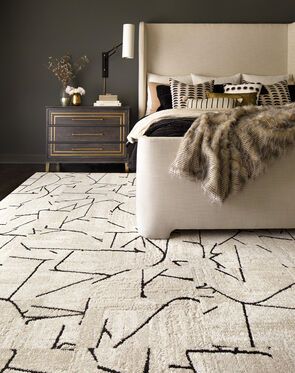 Terrain - Bone Luxury Area Rugs In Living Room, Cozy Carpet Living Room, Black And Beige Rug, Beige Carpet Living Room Ideas, Rug On Top Of Carpet, Neutral Living Room Rugs, Cream And Black Rug, Healing Place, Terrace Ideas