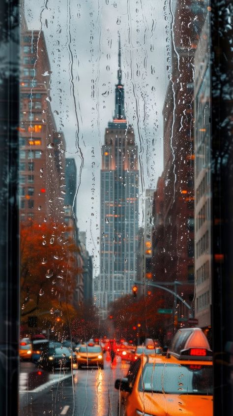 Rain scene landmark street glass | Premium Photo - rawpixel New York City Rain Aesthetic, Autumn In New York Wallpaper, Rain Drop Wallpaper, New York City Rain, Rain In Winter, Rainy Day City, Autumn America, New York City Wallpaper, Rainy Day Wallpaper