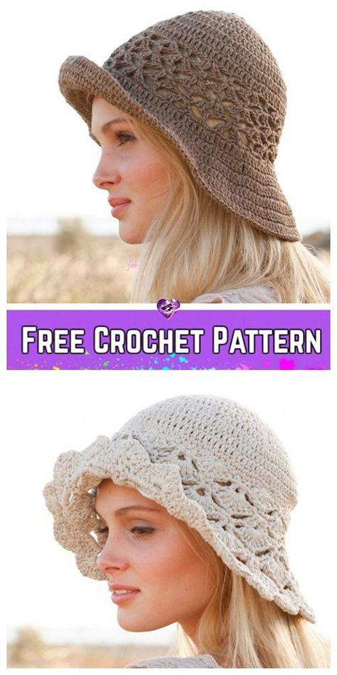 Crochet Vintage Summer Sun Hat Free Crochet Patterns for Ladies #CoolHats Crochet Hats Free Pattern Ladies, Pola Topi, Crochet Summer Hats, Crochet Sun Hat, Hat Patterns Free, Irish Crochet Dress, Crochet Hat Free, Bonnet Crochet, Crochet Hats Free Pattern