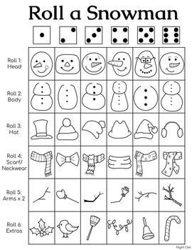 Dice Drawing, Roll And Draw, Winter Centers, Draw A Snowman, Snowflake Crafts, Drawing Games For Kids, Winter Drawing, Reading Buddies, Winter Art Lesson