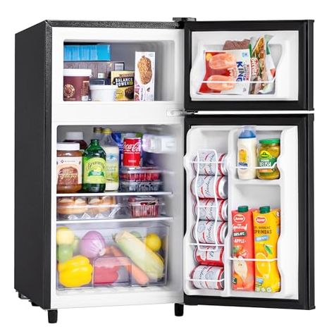 Manastin 3.5 Cu.Ft Mini Fridge with Freezer, 2 Door Small Refrigerator, 7 Level Adjustable Thermostat, Compact Fridge for Living Room, Office, Kitchen and Apartment(Black) Fridge Organization Containers, Mini Fridge In Bedroom, Mini Fridge With Freezer, Compact Fridge, Chill Room, Double Door Design, Small Refrigerator, Mini Fridges, Compact Refrigerator