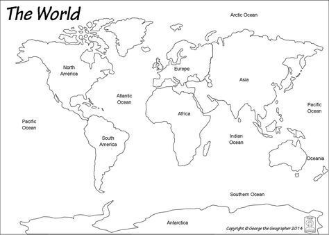 Map Projects For Kids, Map Coloring Pages, World Map Coloring Page, Free Printable World Map, Continents Activities, Blank World Map, World History Map, World Map Continents, World Map Printable