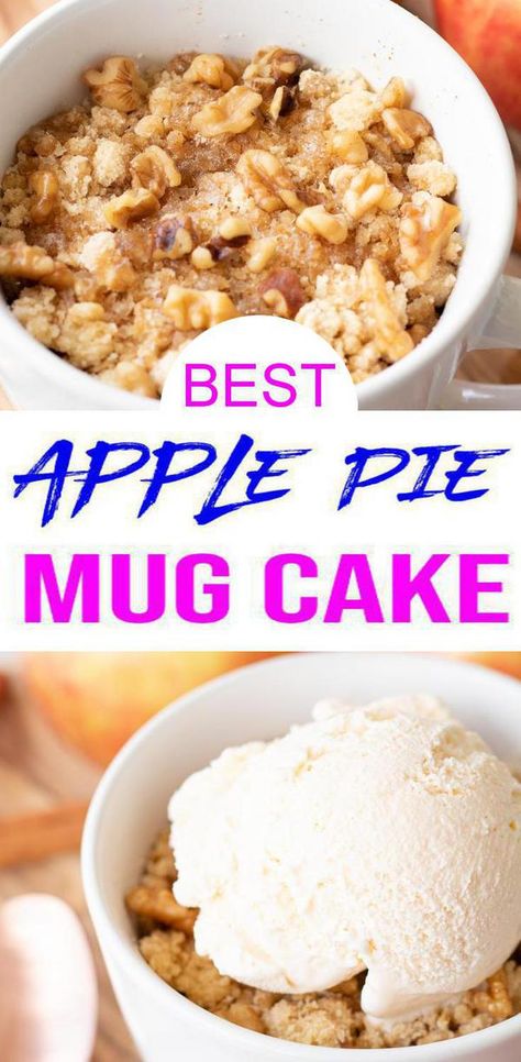 Apple Pie Microwave, Microwave Apple Pie, Apple Pie In A Mug, Apple Pie Mug Cake, Pie In A Mug, Mug Cake Easy, Microwave Apple, Mug Dessert Recipes, Microwave Chocolate Chip Cookie