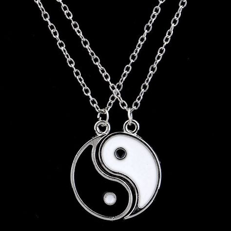 Large Ying And Yang Yin Best Friends Enamel 2 Necklace Pendant Ying Yang, Tai Chi, Yin Yang, Choker, Best Friends, Necklaces, Pendant