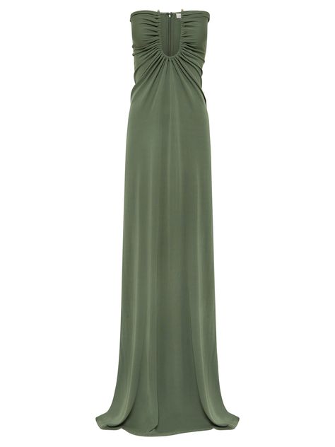 Christopher Esber | Arced Palm Strapless Dress Bottle Green  | The UNDONE The Undone, Christopher Esber, Bottle Green, Green Material, Glam Dresses, Australian Fashion, Australian Design, Plunging Neckline, Minimal Design