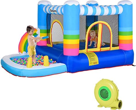 Amazon.com: Outsunny Inflatable Bounce House for Kids 2-in-1 Jumping Castle with Trampoline, Pool, Carry Bag & Air Blower : Toys & Games Trampoline Pool, Inflatable Trampoline, Kids Bouncy Castle, Garden Activity, House For Kids, Jumping Castle, Play Garden, Garden Activities, Small Swimming Pools