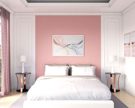 Pink Feature Wall, Pink Accent Wall, Pink Room Design, Contemporary Style Bedroom, Pink Accent Walls, Pink Bedroom Walls, Pink Bedroom Design, Accent Wall Ideas, Accent Wall Colors