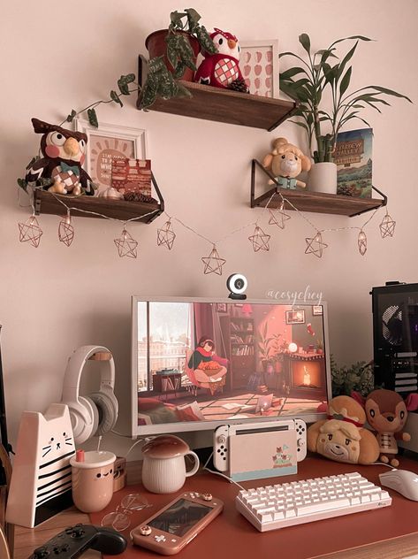 Gaming Desk Setup, Cozy Desk, Gamer Room Decor, Desk Inspiration, Casa Vintage, Study Room Decor, Gaming Room Setup, Cute Room Ideas, Gamer Room