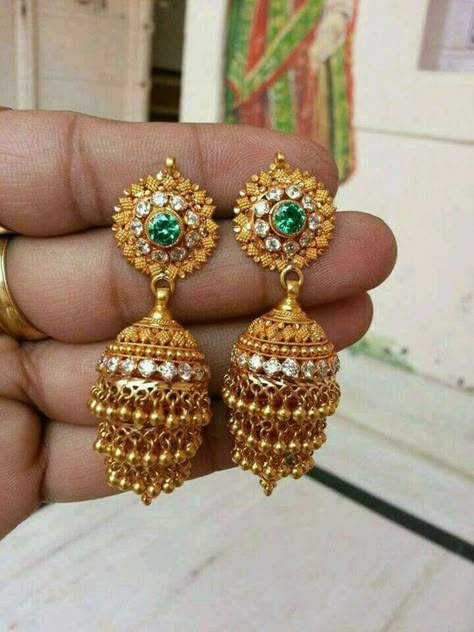 Sparkling Fashion: Gold Jhumka Earring designs latest 2019/ Gold buttalu Gold Jhumka Designs, Indian Jhumka, Gold Jhumka, Jhumka Designs, Gold Earrings Indian, Gold Jhumka Earrings, Gold Earrings Models, Gold Earrings Wedding, Gold Necklace Indian Bridal Jewelry