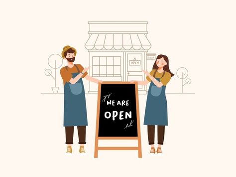 Small Business Illustration, Restaurant Cartoon, Shopping Cartoon, Store Illustration, Blackboard Sign, Coffee Shop Logo Design, Coffee Restaurant, Variety Store, Business Cartoons