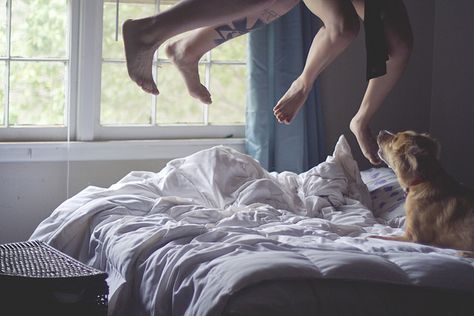 jump no. 3 by katie rivera, via Flickr Bed Editorial, Jumping On The Bed, Romantic Heart, Nice Things, Editorial, Romance, Film, Bed, Drawings