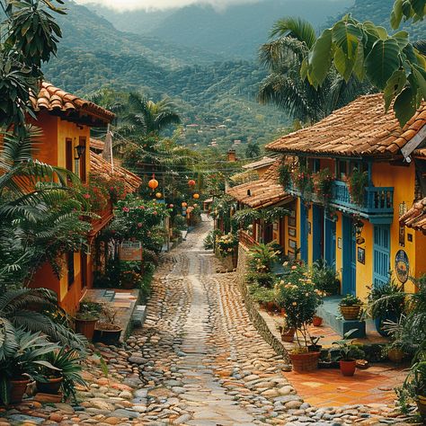 South America Landscape, Latin America Architecture, Tropical Town Aesthetic, South American Landscape, South America Architecture, Central American Architecture, South American Jungle, South American Culture, South American Aesthetic