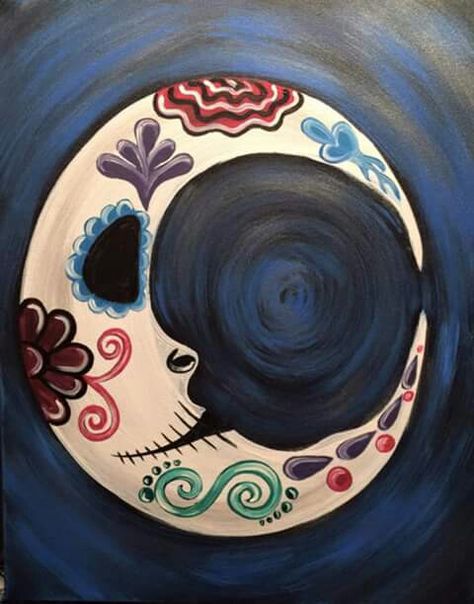 La Luna Sugar Skull Painting, Coffee Canvas, Artsy Painting, Den Mrtvých, Painting Parties, Day Of The Dead Art, Best Paint, Skull Painting, Painting Classes