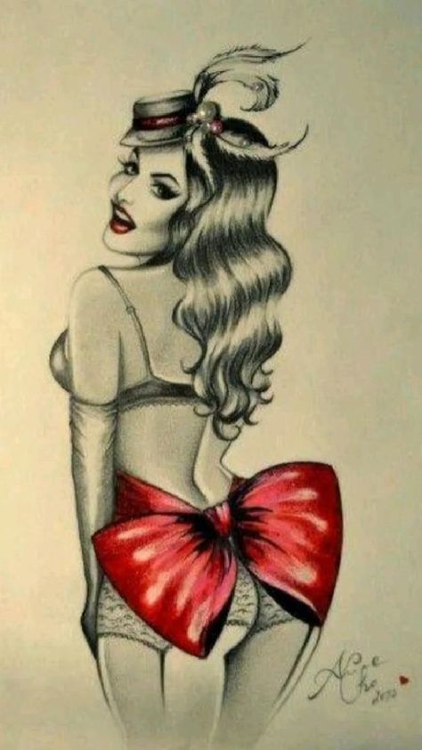 Evvi Art, Bow Tattoo Designs, Pin Up Girl Tattoo, Arte Pin Up, Mystical Tattoos, Kunst Tattoos, Cnc Art, Bow Tattoo, Pin Up Tattoos