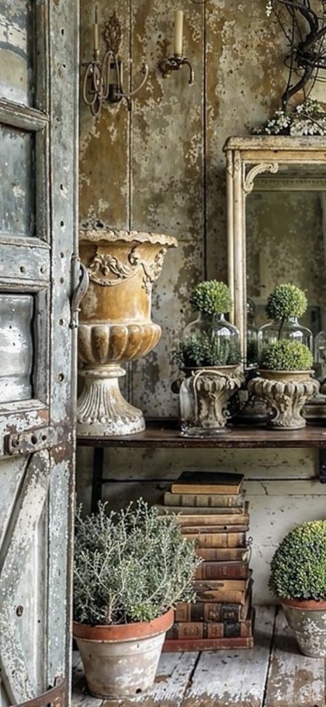 My Vintage Porch, Charles Faudree French Country, Old French House, Chateau Decor, Vintage Porch, Unique Table Settings, Earthy Home, Garden Urns, Modern Art Paintings Abstract