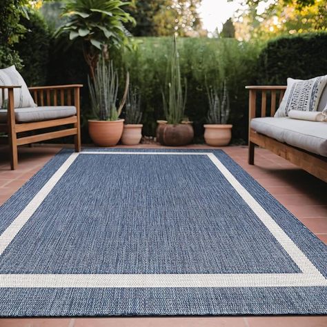 Amazon.com: LuuL Home Bordered Outdoor Rug 5x7 Washable Outside Carpet for Indoor Patio Porch Waterproof Easy Cleaning Non Shedding Area Rugs Blue 5 x 7 : Patio, Lawn & Garden Porch Rugs Outdoor Ideas, Patio Rugs Outdoor Ideas, Area Rugs Blue, Outdoor Patio Rug, Deck Kitchen, Outside Carpet, Kitchen Backyard, Happy Hollow, Blue Outdoor Rug