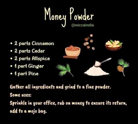 Money Powder Recipe, Protection Powder Recipe, Money Powder, Money Oil Recipe, Money Magick, Money Oil, Money Spells Magic, Magick Oil, Hoodoo Magic