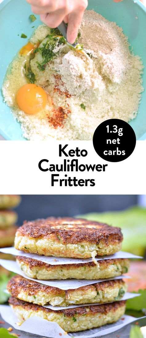 Keto Fritters, Healthy Fritters, Cauliflower Ideas, Cheese Cauliflower, Carb Quick, Keto Carbs, Cauliflower Fritters, Stage Designs, Keto Side