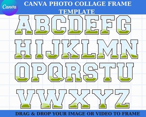 Canva Frame Template - Letters Alphabet Blank Transparent Varsity Font School Sports University Design Fill Editable Digital File Canva Alphabet, Canva Project, University Design, Alphabet Frames, Varsity Font, Mama Photo, Birthday Photo Collage, Digital Alphabet, Birthday Collage