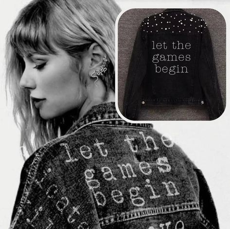 Taylor Swift Reputation Jacket Diy, Reputation Jacket Diy, Reputation Jean Jacket, Reputation Jacket, Taylor Swift Reputation Jacket, Taylor Swift Rep Tour Jacket, Reputation Era Outfits, Taylor Swift Christmas, Black Jean Jacket