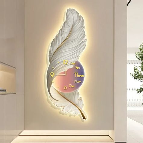 Wall Clock Large Luxury Art Clocks Decor Picture Silent Living Room Wall Feather Decoration Watch Renoj De Pare Home Decoration - AliExpress Abstract Art For Living Room, Affordable Wall Decor, Zen Interiors, Home Clock, Feather Decor, Clock Decor, Large Wall Clock, Large Clock, Luxury Art