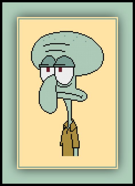 Free Squidward Cross Stitch Pattern SpongeBob SquarePants – Cross Stitch Quest Geeky Cross Stitch Patterns, Geeky Cross Stitch, Pixel Art Grid, Sponge Bob, Hand Embroidery Flowers, Cute Cross Stitch, Pixel Art Pattern, Fuse Beads, Perler Bead Patterns