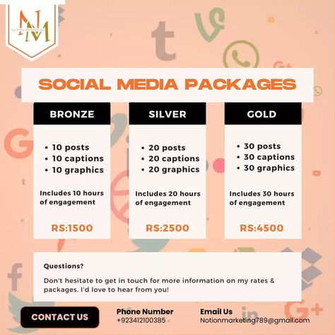 Unlock stress-free social media management with our Bronze, Silver, or Gold packages! Get a full month of expert social media services for a one-time cost. Let Notion Marketing handle your marketing while you focus on your business – we’re the best in town! For More Information ✍ 📲 +92 341 2100385 📩 notionmarketing789@gmail.com #socialmediapackages #marketingmadeeasy #bronzesilvergold #monthlymarketing #socialmediamanagement #bestmarketingdeals #digitalmarketingpro #brandexpansion #digit... What Is Social Media Management, Social Media Manager Service Packages, Social Media Packages Pricing, Social Media Management Packages, Service Packages, Social Media Packages, Social Media Management Services, Free Social Media, Future Jobs