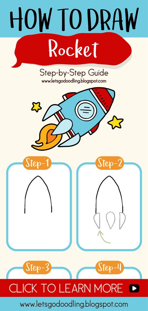 How to Draw a Space Rocket (Easy Step by Step Drawing Tutorials) #youtubechannel #youtubekids #drawingtutorials #diycrafts #diy #rocket #spaceship #space #galaxy #youtubediy How To Draw Space Galaxies, How To Draw A Rocket Ship, How To Draw Spaceship, How To Draw An Astronaut, Rocketship Drawing, Space Ships Drawing, Rocket Ship Drawing, Rocket Doodle, Step By Step Doodles