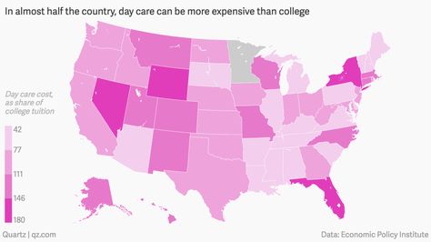 In almost half of the US, daycare can be more expensive than college Choropleth Map, Classroom Images, America Map, Word Nerd, United States Map, Ad Hoc, Us States, College Hacks, U.s. States