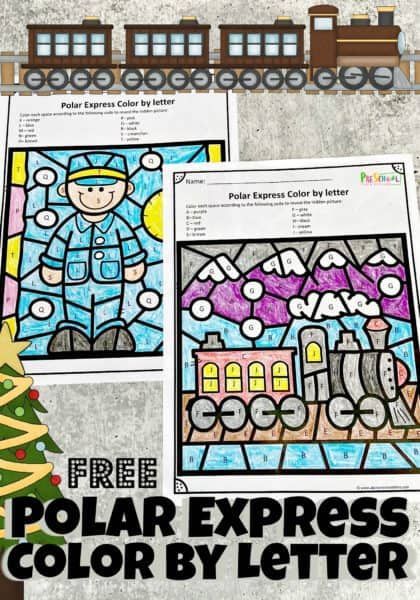 Kids will get excited to practice their letter recognition skills during December with this super cute, Free Polar Express worksheets! This Color by Letter is perfect for toddler, preschool, pre-k, kindergarten, and first grade students. These Polar Express Color by Letter will help to work on student’s letters and colors while still having fun learning. Polar Express Worksheets, Christmas Sight Word Activities, Polar Express Crafts, Polar Express Activities, Color By Letter, Christmas Science Activities, Polar Express Christmas Party, Letter Learning Activities, Christmas Science Experiments